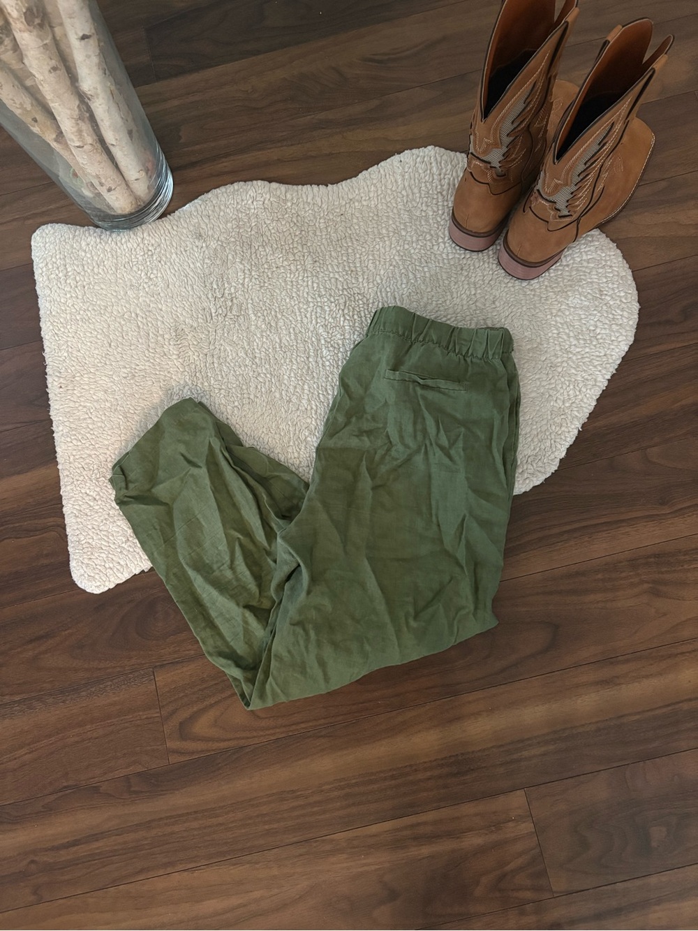 🤎ZARA OLIVE GREEN RELAXED PULL-ON PANTS – SIZE M